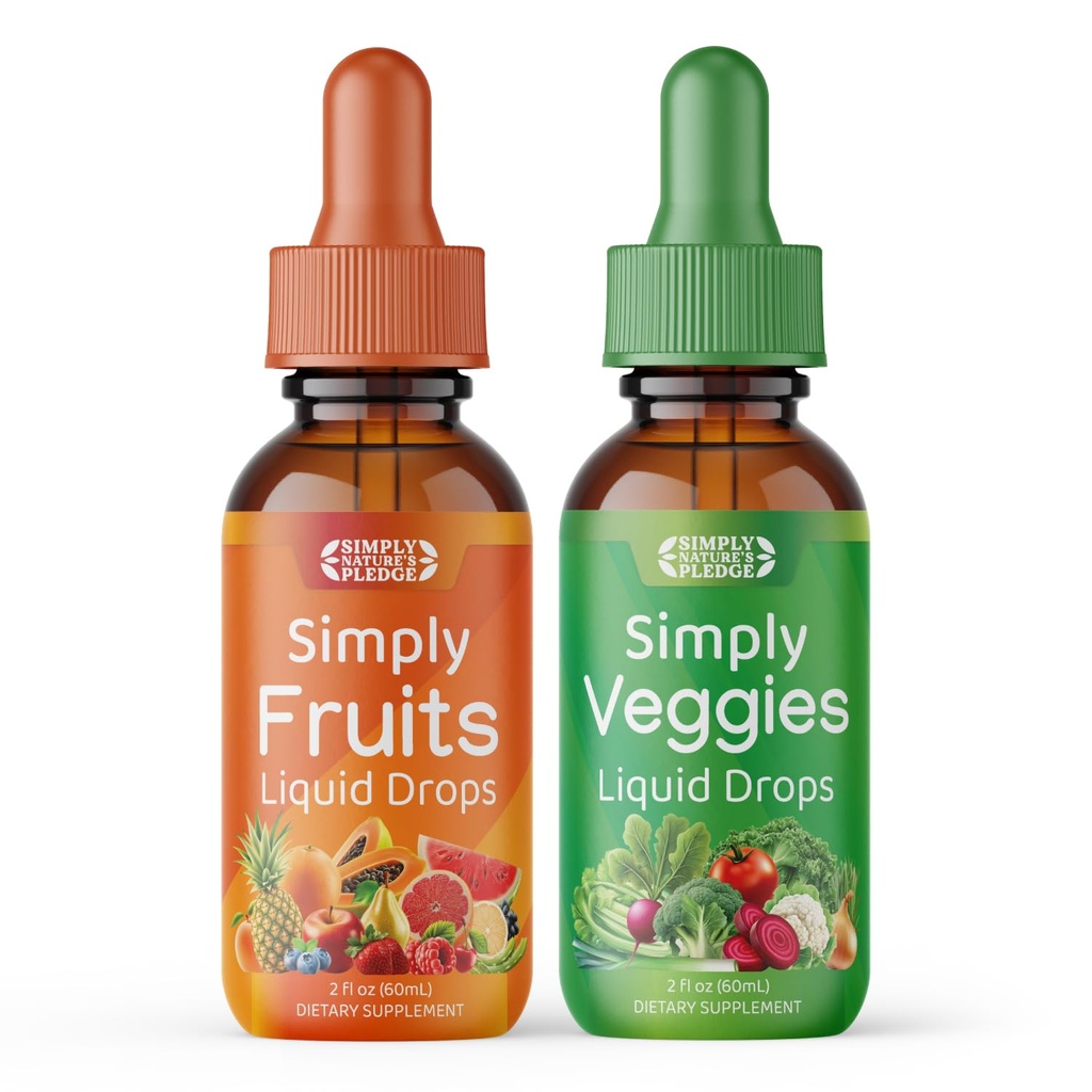 Semplicemente Pledge della Natura - Integratori di Frutta e Verdura - Gocce Liquide - Realizzate con Superfood Alimentari Interi, Vitamine Confezionate & Minerali - Soia Gratis - Made in USA