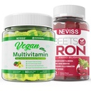 Gommies de fer végétalien avec multivitamine végétalienne pour les femmes hommes avec le fer, vitamine B12, A, D3, K2, Algae Omega 3, Magnésium, Zinc