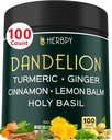 Dandelion Root Supplemento 7500mg 6in1 per la digestione, salute del cuore & Immune - Blended with Ginger, curcumina curcuma, cannella di Ceylon, balsamo di limone e basilico santo - 100 capsule di dannazione