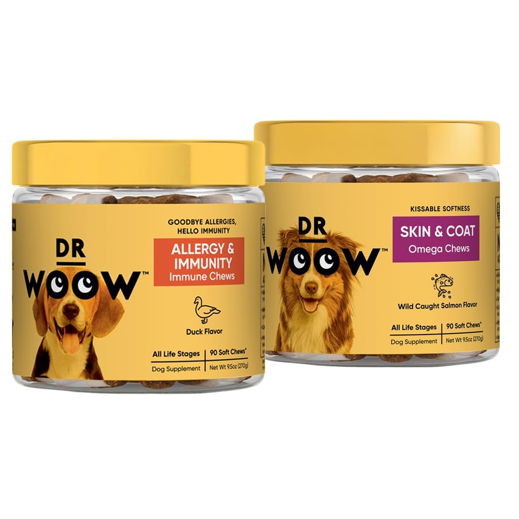 Pré, Pro, PostBiotique+ Saumon SkinHealth Soft Chew Supplement Bundle - Vitamines de chien, zinc, biotine, probiotiques, huile de poisson oméga 3 et huile de saumon sauvage de l'Alaska, peau de cure démangeaison
