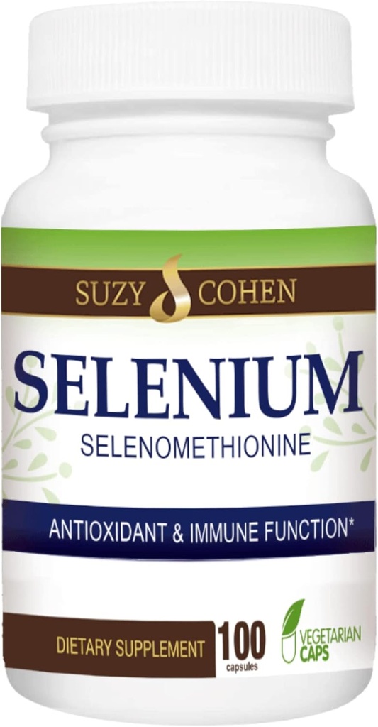 Suzy Cohen Selen-Ergänzung 200 mcg, Gesundes Herz, Immunsystem, Unterstützung Schilddrüse, Prostrate-Funktion, Yeast Free Chelat Tummy Friendly Amino Acid, Highly Bioavailable, 100 Veg Capsule