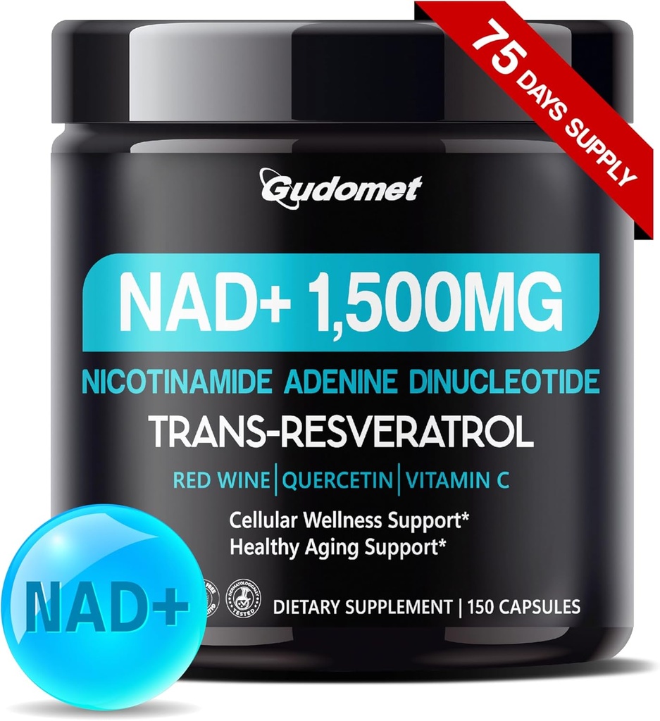 NAD+ mit Trans-Resveratrol, Rotwein, Quercetin & Vitamin C – Unterstützt Cellular Wellness & Healthy Aging-150 Kapseln- Made in USA