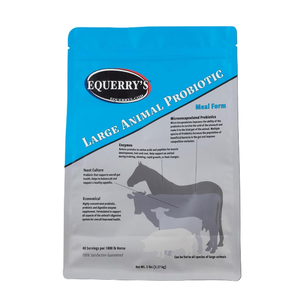 Equerry’s Large Animal Probiotic | Ergänzungen für die Gesundheit und Nährstoffaufnahme | Probiotika und Verdauungsenzyme für Pferde, Kühe, Ziegen, Schafe, Schweine, 40 Futtermittel (5 lbs) für 1000 lb Tiere
