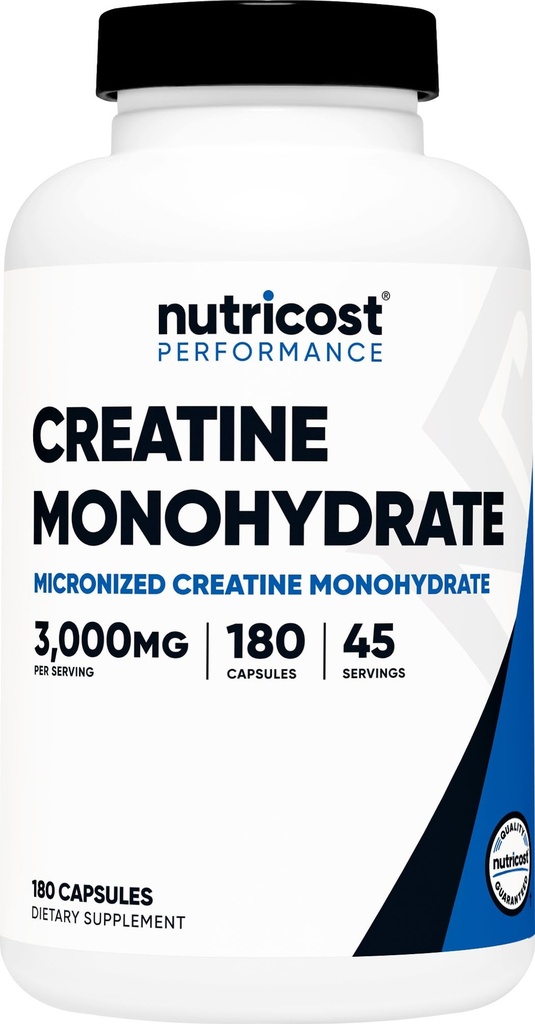 Nutricost Creatine Monohydrat 3,000mg, 180 Kapseln (750mg pro Kapsel) - Glutenfrei, Non-GMO