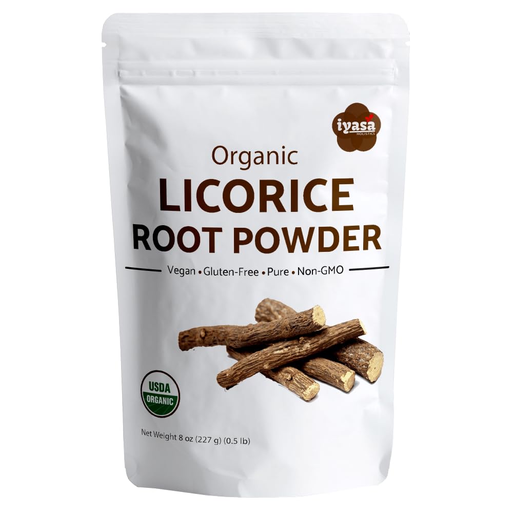 Iyasa Holistics Organic Licorice Root Powder,Mulethi,Glycyrrrhiza glabra,8 oz,227 gm,Natural Expectorant,Candy Flavoring Agent,Superfood