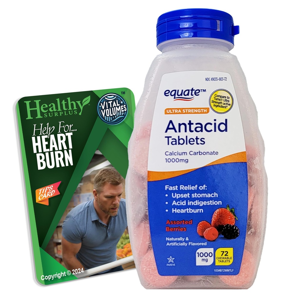 Compresse Antacide ad ultra resistenza - Carbonato di calcio 1000mg - 71 compresse masticabili Assortiti di bacche e volumi vitali Suggerimenti Card Bundle