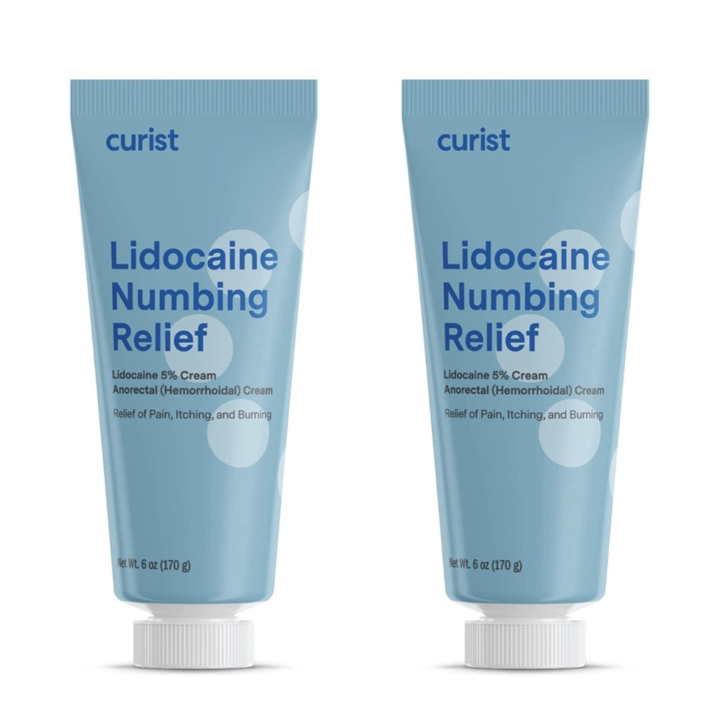 Curiste crème de lidocaïne 5% maximum de force OTC analgésique topique OTC - 12 oz (paquet de 2) XL Tube 5 pour cent de crème de numération de lidocaïne à ennoblir efficacement (2 paquet - 6 oz Tube)