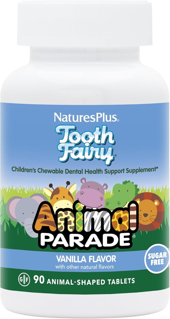 NaturesPlus Animal Parade Tooth Fairy Bambini Chewables - Natural Vanilla Flavor - 90 Tavole Animale-Shaped, Confezione da 2 - Supplemento Dental Health - Vegetariano, Gluten Free - 90 Total Servings
