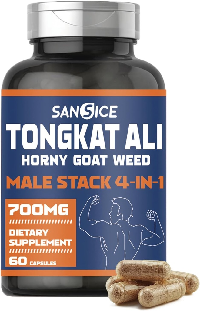 Tongkat Ali supplemento per Vitality-Tongkat Ali estratto con Horny Goat Weed, Oryzanol & Calostrum per gli uomini, supplemento maschile Horny Goat Weed Capsule per ormone, energia, resistenza (60 capsule)