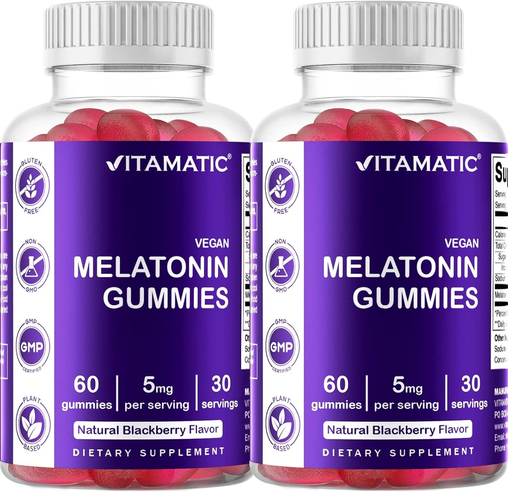 Vitamatic Melatonin Gummi - (2.5 mg 5 mg & 10 mg Doses) - 60 Count Every - (Pack von 2)