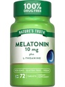 Melatonina della verità della natura 10 mg + L-teanina | 72 compresse | Forza massima | Vegan, Non OGM e Gluten