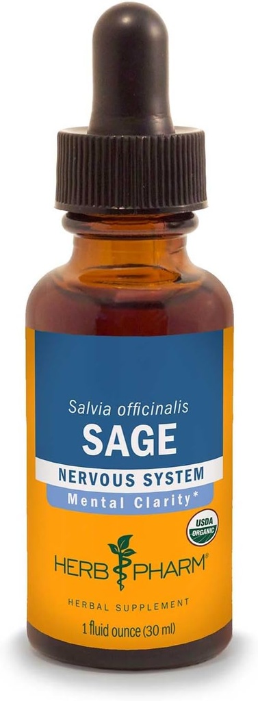 Extrait liquide de sauge biologique certifié Herb Pharm pour le soutien de la clarté mentale - 4 Once