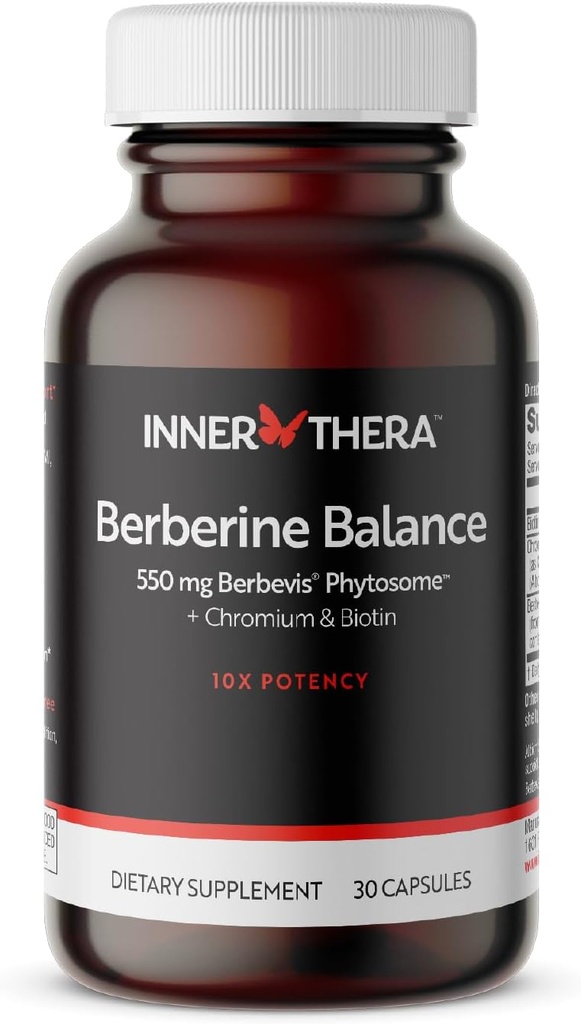 Berberine, 550 mg Berbevis breveté Berberine Phytosome Plus Biotine et Chromium, Absorption accrue, Sans gluten, Vegan, 30 capsules de légumes