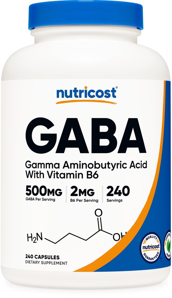GABA (acide aminobutyrique) + vitamine B6, 500mg par portion, 240 Capsules