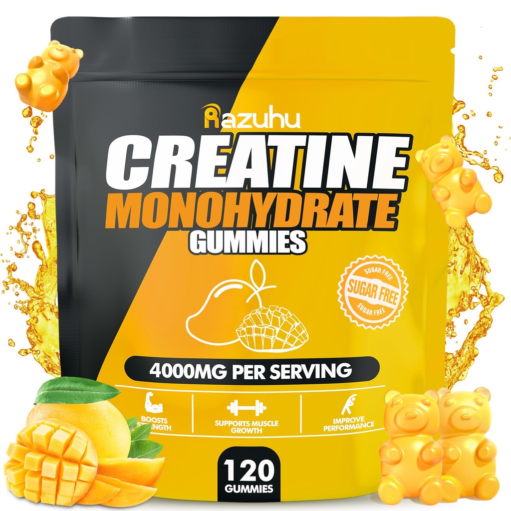 Flavored Creatin Monohydrate Zuckerfrei,Pre Workout Ergänzungen Kreatin Gummi für Männer und Frauen,Gym Ergänzungen,Unterstützt Muskelwachstum,Recovery,Strength,Energie-Boost(120 Count)-Mango