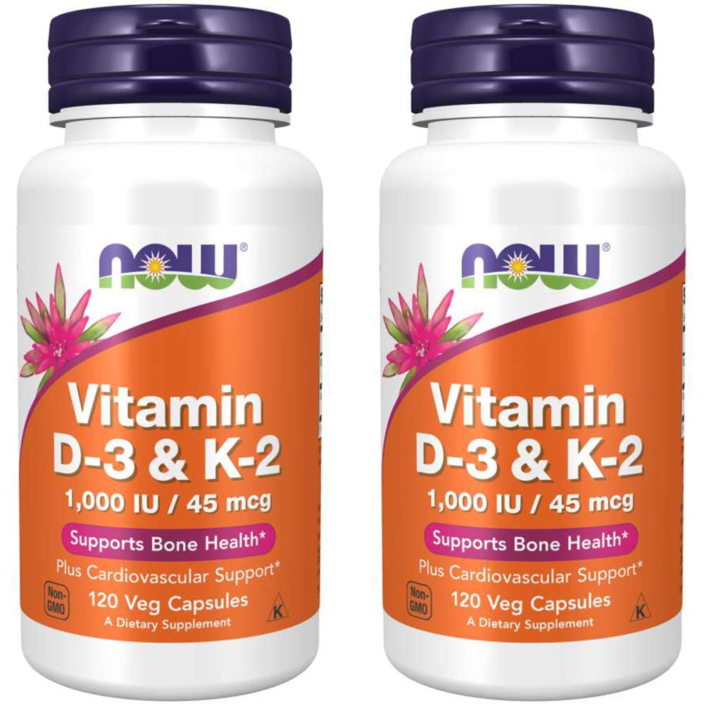 NOW Alimenti Vitamina D-3 & K-2, 120 capsula vegetale (2 Confezione)
