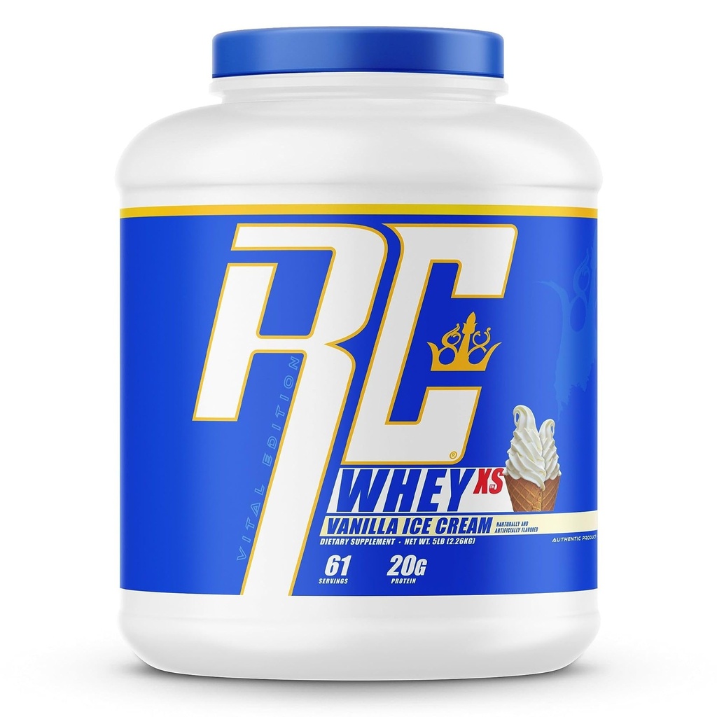 Ronnie Coleman Whey XS Whey Protein Powder Vanilla Ice Cream 61 Servings – 20g polvere di proteine isolate di siero con BCAA, EAAs & Glutamine – Basso integratore di zucchero per la crescita e il recupero del muscolo