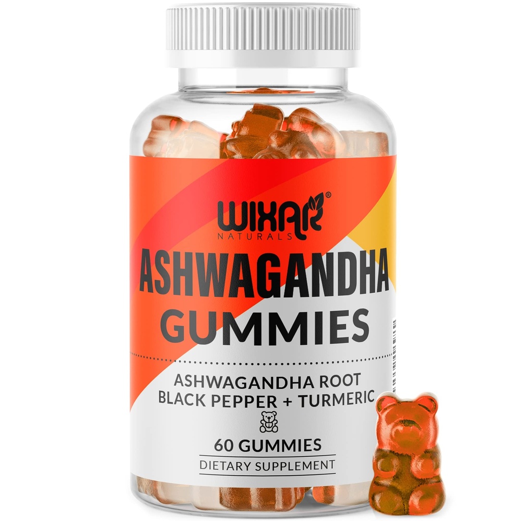 Gummies Ashwagandha avec extrait de poivre noir et curcuma - supplément de gommy à base de plantes - 60 Gummies