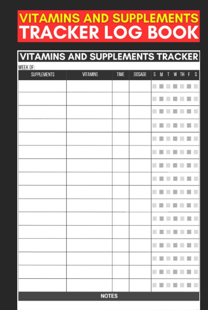 Livre de bord pour le suivi des vitamines et suppléments : Cadeau de livre d'enregistrement mignon pour les infirmières, les soignants et les gardiens pour suivre les suppléments et les apports de vitamines