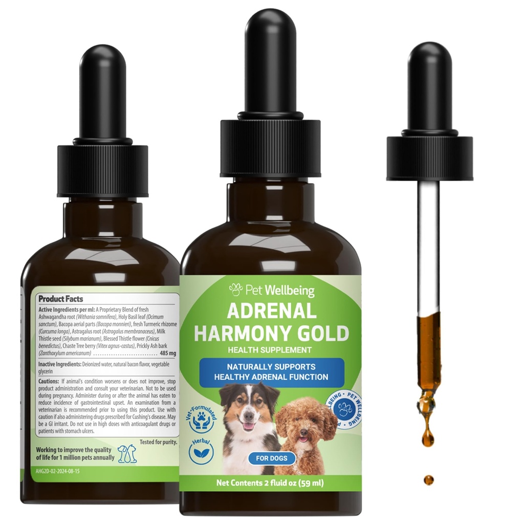 Pet Wellbeing Adrenal Harmony Gold für Hunde - Vet-Formuliert - Unterstützt gesunde Nebenniere Funktion, normale Cortisol Levels, Gesunde Durst & Gewicht – ganzheitliche Ergänzung – 2 Unze (59 ml)