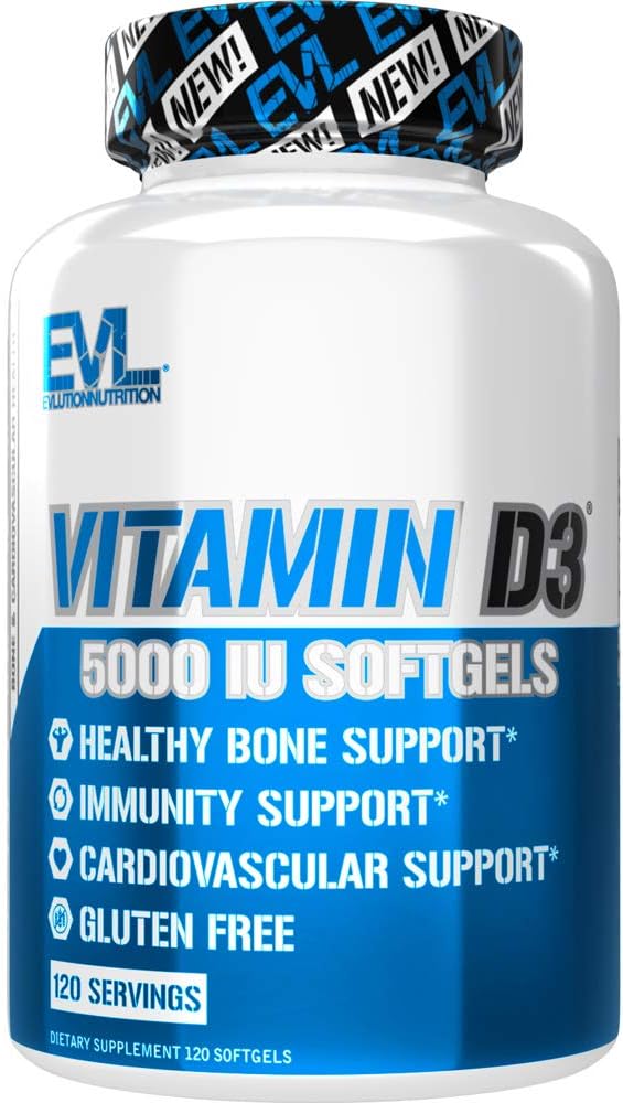 Evlution Nutrition Vitamin D3, 5000 IU Hohe Potenz, Knochen und Gelenke Unterstützung Immunsystem Gesundheit, Non-GMO und Gluten-freie, Wertgröße (120 Servierungen)