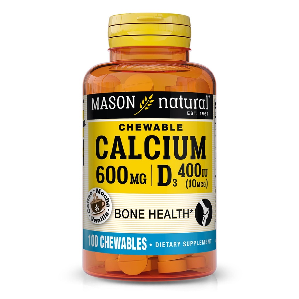 MASON NATURAL Calcium 600 mg con vitamina D3, 100 giorni di alimentazione, Supporta le ossa sane e la funzione muscolare normale, Caffè Mocha Flavor, 100 masticabili