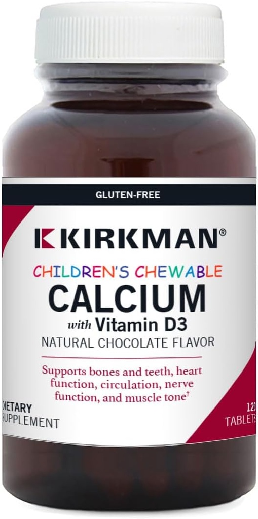 Calcio masticabile per bambini con vitamina D3, Cioccolato naturale, 120 compresse, Laboratori Kirkman