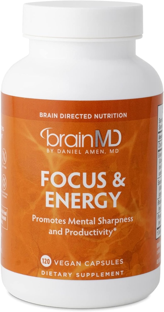 BRAINMD Dr Amen Focus & Energy - 120 Capsule, Confezione da 2 - Promuove Concentrazione & Attenzione - Caffeina Free, Gluten Free - 60 Total Servings