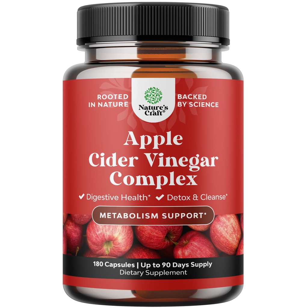 Apple Cider Essig Kapseln reinigen - ACV Deep Cleanse und Detox Pillen für Gut und Verdauungsgesundheit mit Slimming Cayenne - Extra Strength ACV für Hunger Gut Cleanse und Full Body Detox 180 Count