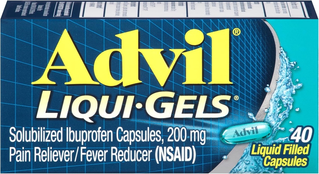 Advil Liqui-Gels Schmerzlinderung und Fever Reducer, Schmerzmedizin für Erwachsene mit Ibuprofen 200mg für Kopfschmerzen, Rückenschmerzen, Menstruationsschmerzen und Gelenkschmerzen Relief - 40 flüssige gefüllte Kapseln