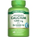 Calcium della verità della natura 1200mg con vitamina D3 5000 IU | 60 Softgels | dal carbonato di calcio | Supplemento gratuito non OGM & Gluten