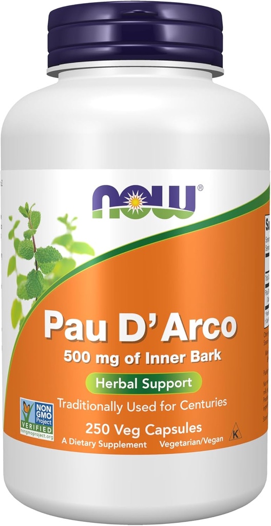 NOW Integratori, Pau D'Arco (Tabebuia heptaphylla) 500 mg, Supporto erbe, 250 capsule di Veg