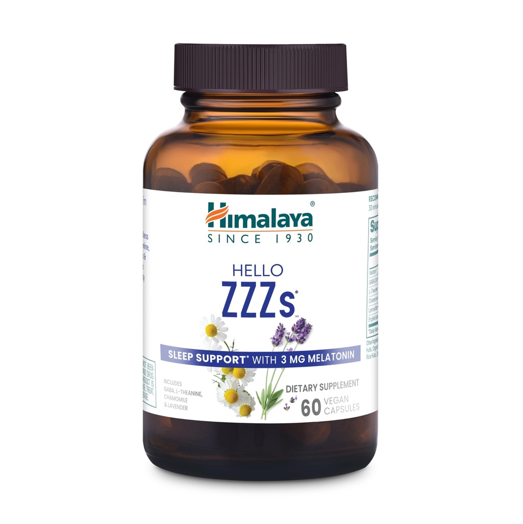 Himalaya Ciao ZZZs, 60 giorni di alimentazione - Herbal Sleep Supplement con Melatonin, GABA, L-teanina, Lavanda, Camomilla e Lemon Balm - Vegan, Non-GMO, Gluten Free, 60 capsule