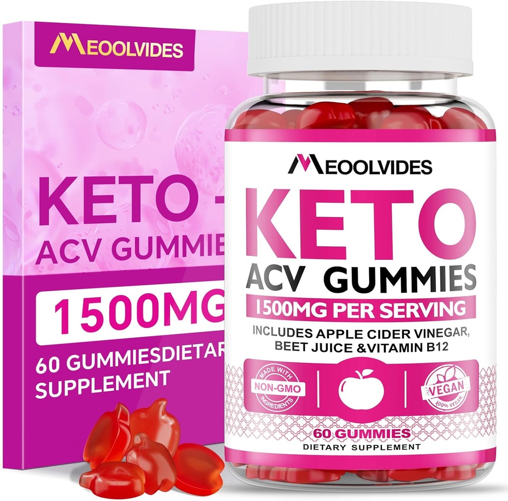 Keto ACV Gummies - Aceto di sidro di mele con B6 & B12, Vegan, Gelatin-Free, Supporto Keto, Detox Cleanse, Non OGM, per uomini e donne, 60 Conte