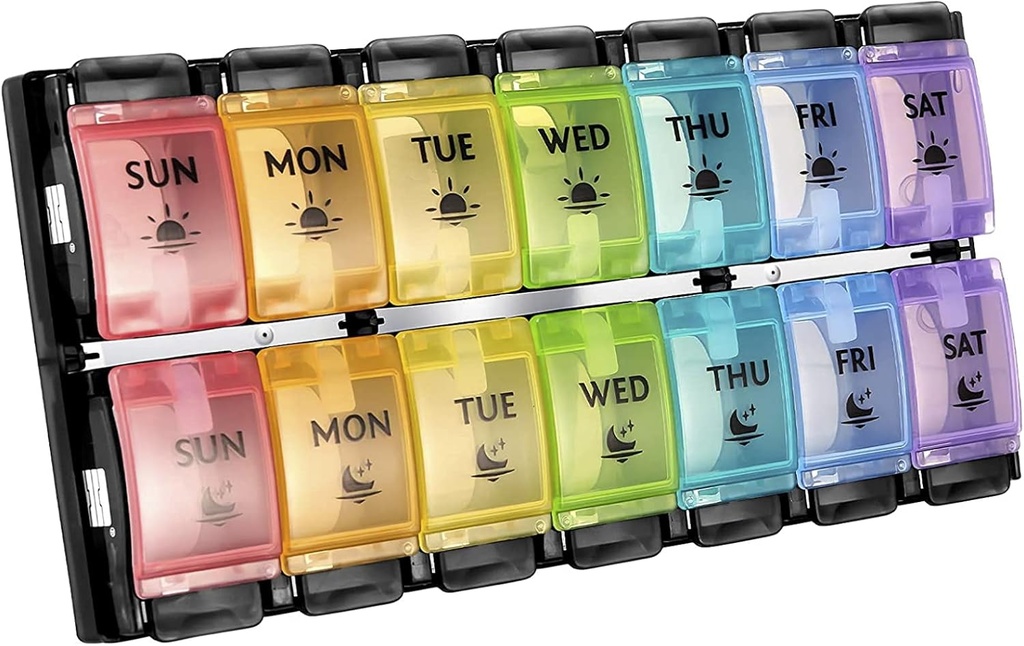 FGcase AM PM Weekly 7 Day Pill Organizer, Large Daily Pill Cases Pill Box con pulsante facile, Pillola Reminder Container per medicina, vitamina, pillole, olio di pesce e supplemento