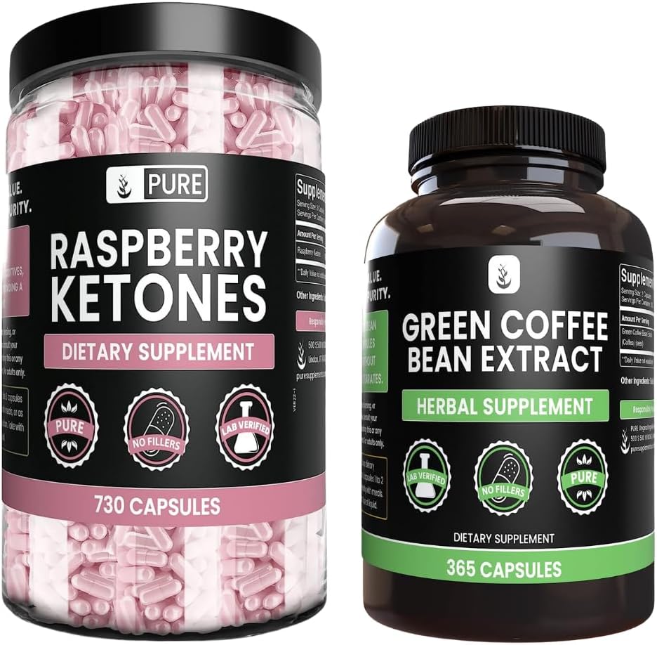 GESAMTLICHE INGREDIENTS Himbeer Keton und grüne Kaffeebohnen Extrakt Bundle, verschiedene Größen, keine Füllstoffe, Lab Verifiziert
