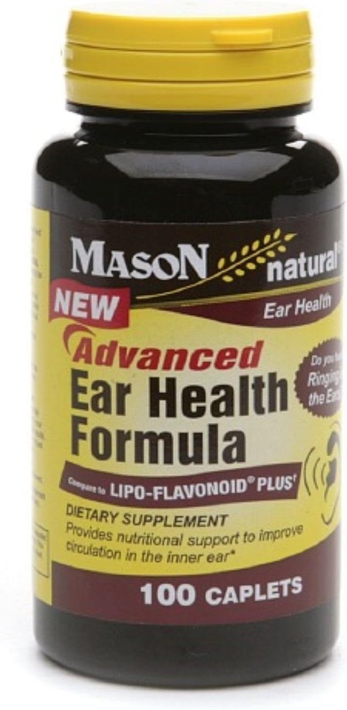 Mason Natural Advance Ear Health Formula Bioflavonoids Plus 100 Caplets par boîte de bouteille de 3 Total 300 Caplets
