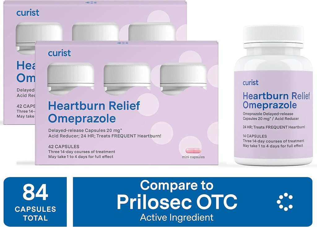 Kurist Omeprazol 20mg Schüttung 84 ct (2 Packungen von 42 ct) Kapseln Verzögerung - Säure Reflux Medizin für Sodbrennen Relief - Omeprazol Magnesium 20.6mg 84 Kapseln