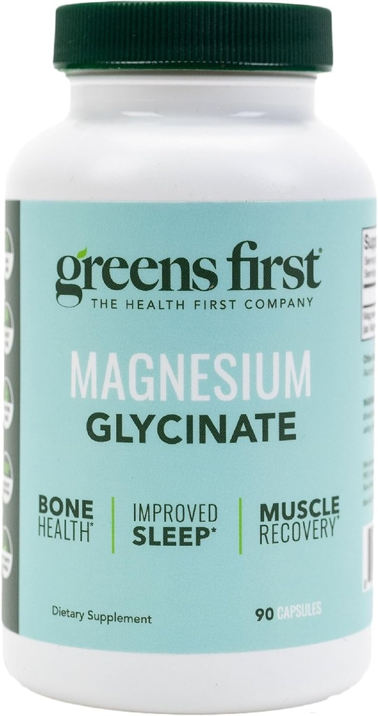 Greens First Magnesium Glycinate Supplement - Kann Herz-Gesundheit, Muskel-Gesundheit unterstützen und Stoffwechsel unterstützen - bessere Absorptionsrate - 90 pflanzliche Kapseln