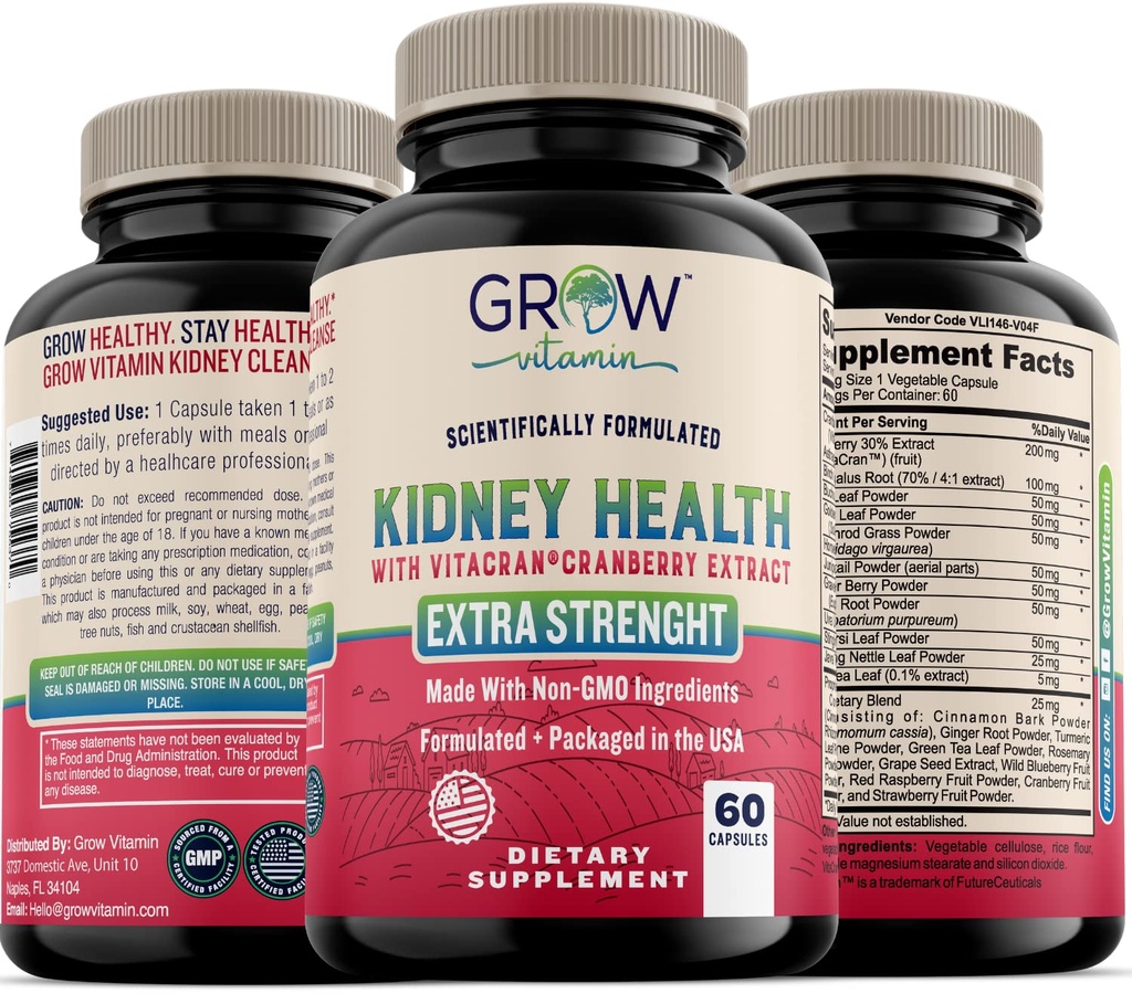 Crescere la vitamina Premium Kidney Cleanse Supplemento – Powerful Kidney Support Formula con estratto di mirtillo Aiuta a sostenere reni sani & Urinary Tract Support– 60 capsule vegetariane