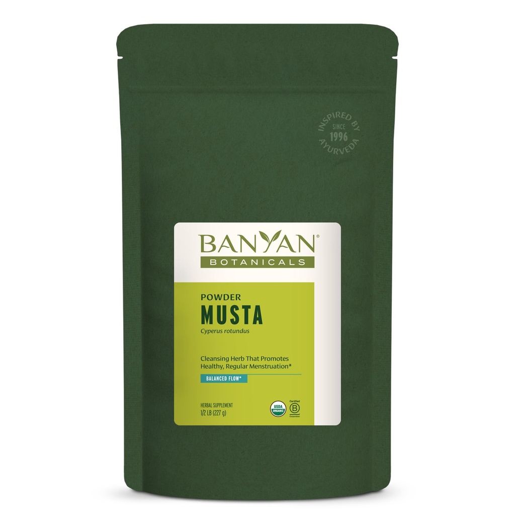 Banyan Botanicals Poudre de Musta – Cyperus Rotundus biologique – Supplément de menstruation ayurvédique naturelle – Supplément de santé hépatique et aide à la digestion* – 1⁄2 lb – Vegan non-OGM d'origine durable
