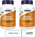 MAINTENANT compléments alimentaires, Super enzymes , Formulé avec Bromelain, Bile à Ox, Pancréatine et Papaine, Super enzymes , 90 Capsules - Pack de 2 avec Organisateur Pill
