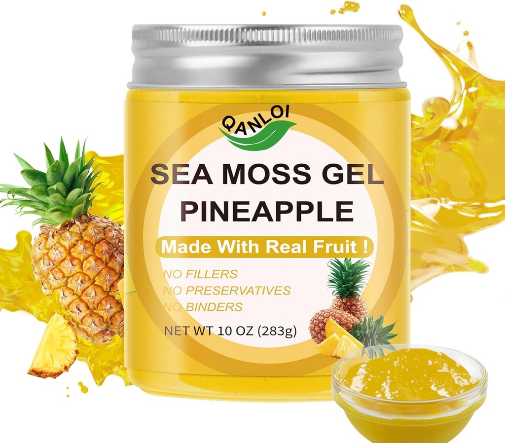 Organic Sea Moss Gel,(10OZ) Irish Seamoss Gel Made with Real Fresh Fruit,Gluten-Free&Vegan Friendly&Non-GMO Superfood with All Natural Essential Vitamins,Minerals (Pineapple)