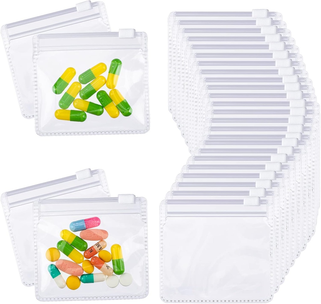 Nuanchu 36 Pieces Pill Pouches Taschen Set wiederverwendbare Reißverschluss Pillen Baggies Klare Kunststoff Selbstversiegelung Reisemedizin Organizer Speicher mit Schiebeschloss für Medizin und kleine Gegenstände