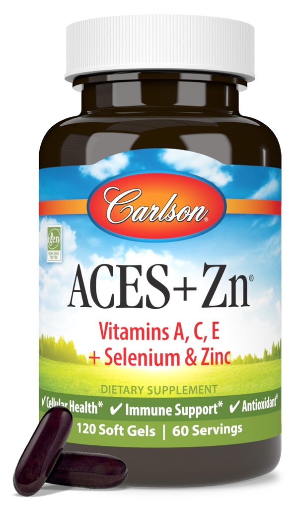 Carlson - ACES + Zn, Vitamine A, C, E + Selen & Zink, Cellular Health & Immune Support, Antioxidant, 120 Softgels
