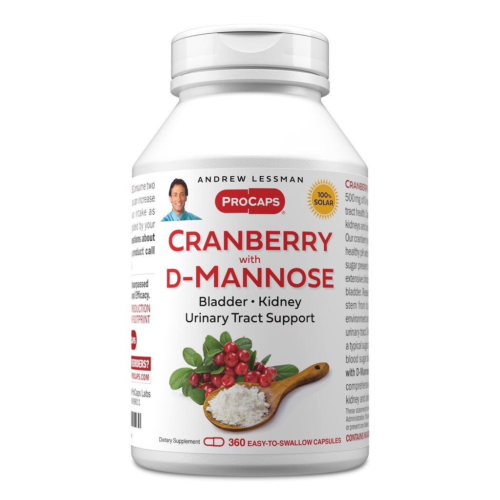 ANDREW LESSMAN Cranberry with D-Mannose - 360 Capsules - Soutient la santé de Bladder, Rein et Urinary Tract. Concentration de canneberges normalisée à haute puissance et D-mannose. Capsules faciles à avaler