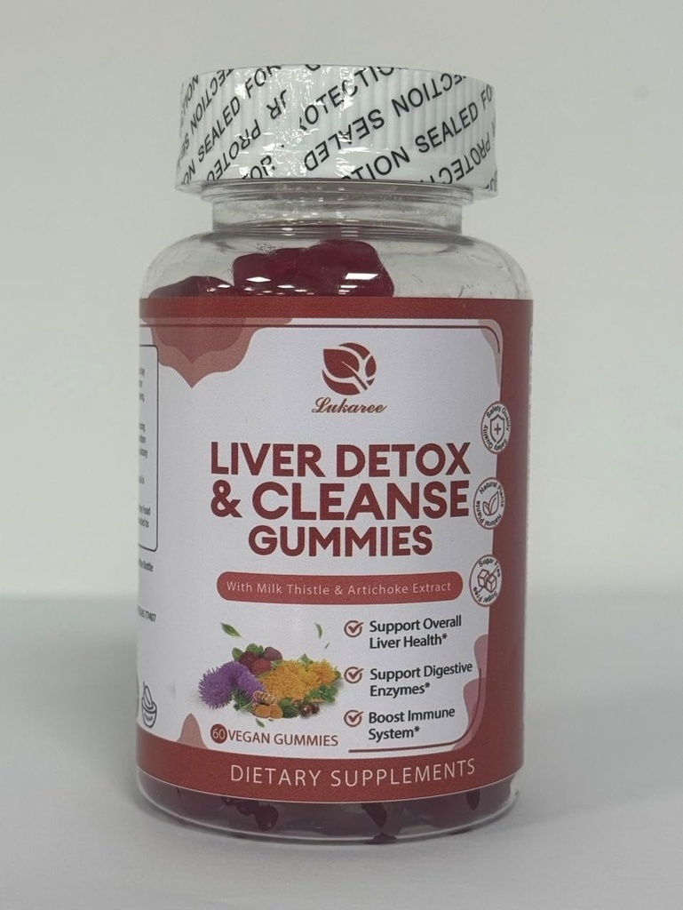 Lukaree fegato Cleanse Detox & Riparazione Gummies - Latte Thistle Silymarin, Dandelion, Estratto di carciofo & Elderberry - No Sugar, Raspberry Flavor - 180 Conte