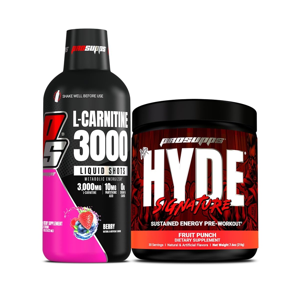 PROSUPPS L-Carnitin 3000 Stimulant Free Liquid Shots (Berry) und Mr Hyde Signature Serie Pre-Workout Energy Powdered Drink (Fruit Punch) Bundle