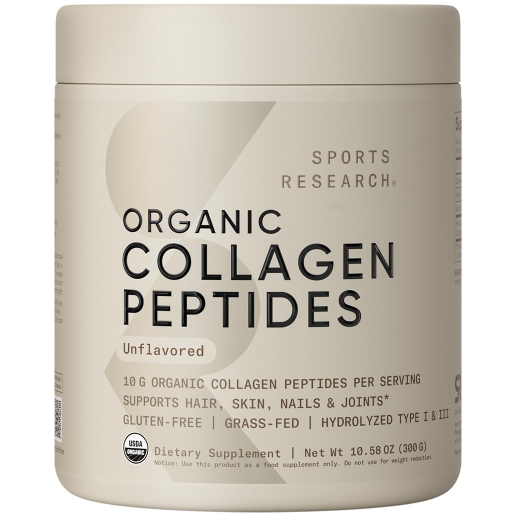Peptidi organici di collagene di ricerca sportiva® - Polvere di proteine del collagene di tipo I & III idrolizzato, prodotta in modo sostenibile dalle mucche a base di erba - USDA Organic· Non OGM · Gluten Free - non aromaed, 30 Serve
