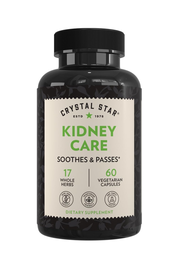 Crystal Star Kidney Care (60 capsule) – Integratore a base di erbe per la pulizia dei reni, Detox & Support - Radice di pietra, Radice di ghiaia & Hydrangea Root - Non-GMO